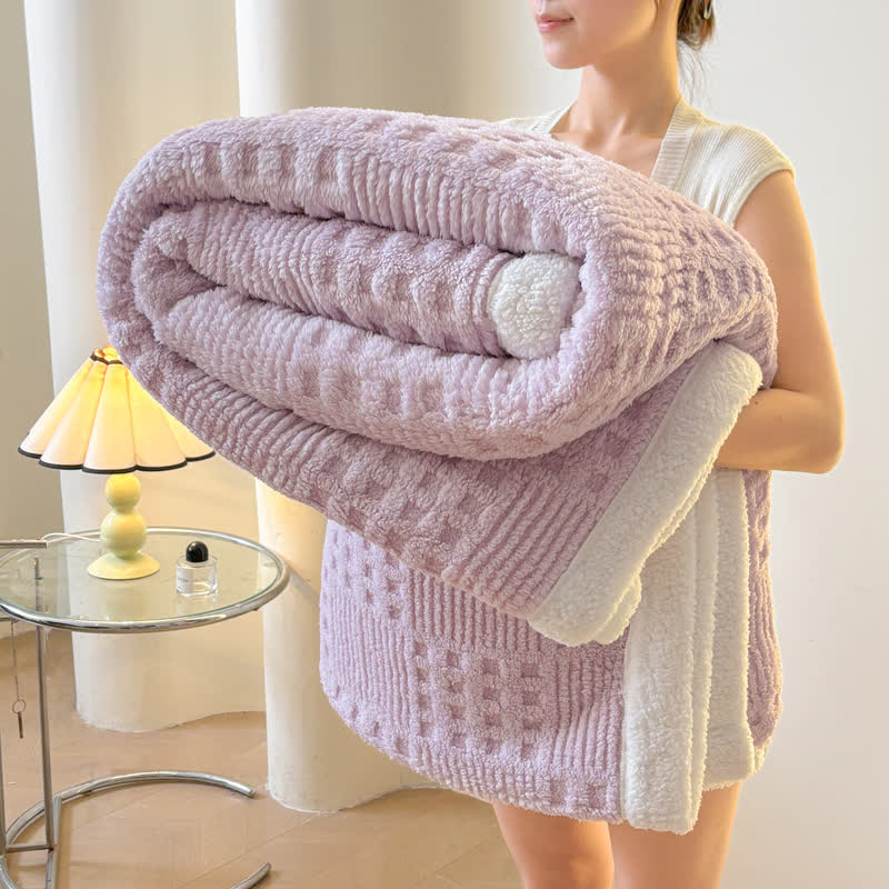 Ownkoti Wendbare Sherpa-Decke mit Karomuster - Lila - 200cm x 230cm - image 3