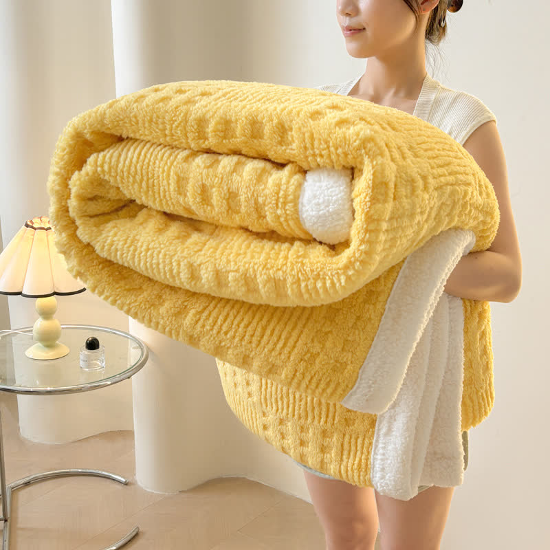 Ownkoti Wendbare Sherpa-Decke mit Karomuster - Gelb - 200cm x 230cm - image 5