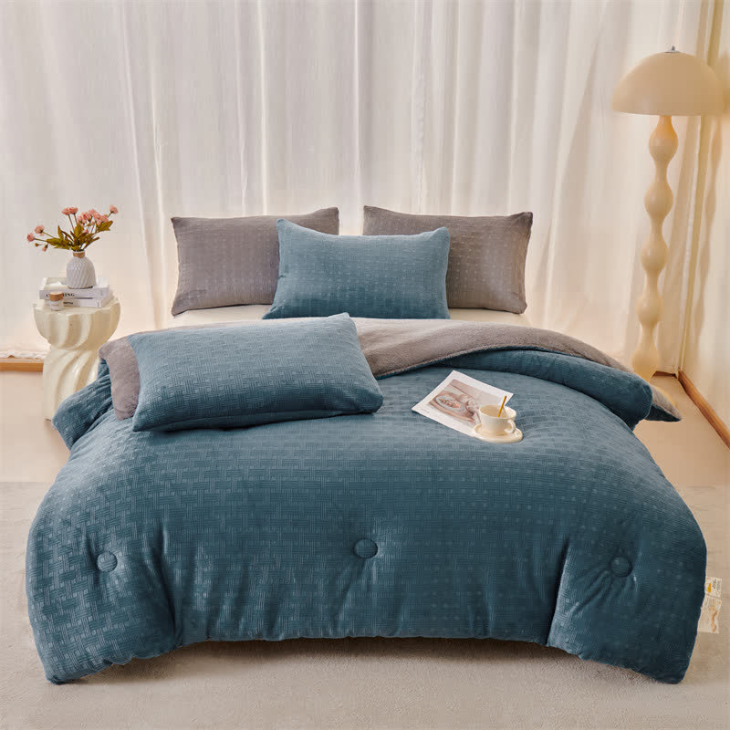 Ownkoti Plüsch-Waffelstruktur-Sherpa-Decke - Dunkelblau - 220cm x 240cm - image 5