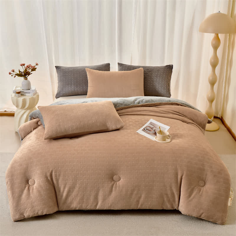 Ownkoti Plüsch-Waffelstruktur-Sherpa-Decke - Kaffee - 220cm x 240cm - image 0