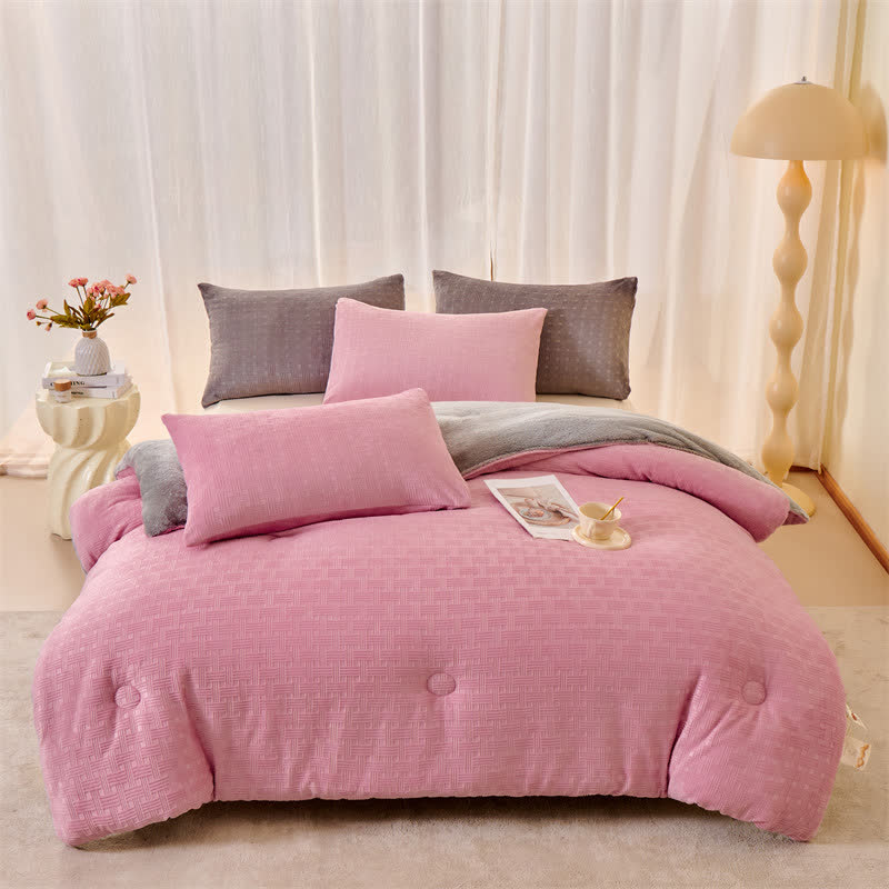 Ownkoti Plüsch-Waffelstruktur-Sherpa-Decke - Rosa - 220cm x 240cm - image 12