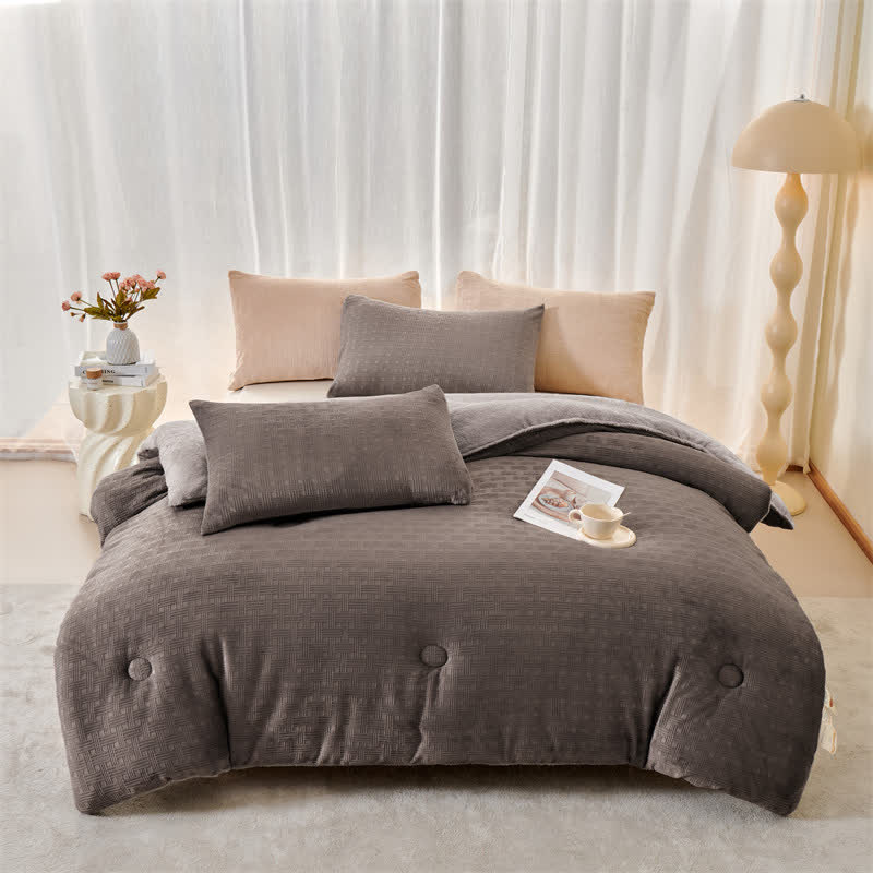 Ownkoti Plüsch-Waffelstruktur-Sherpa-Decke - Dunkelgrau - 220cm x 240cm - image 14