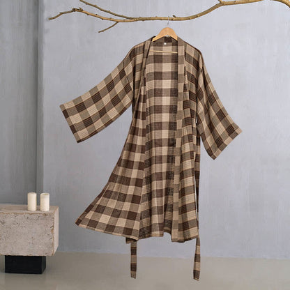 Klassischer karierter Kimono-Bademantel aus Baumwollgaze - image 7