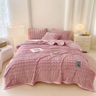 Ownkoti Minimalistische, einfarbige Fleecedecke mit Struktur - Rosa - 200cm x 230cm - image 0