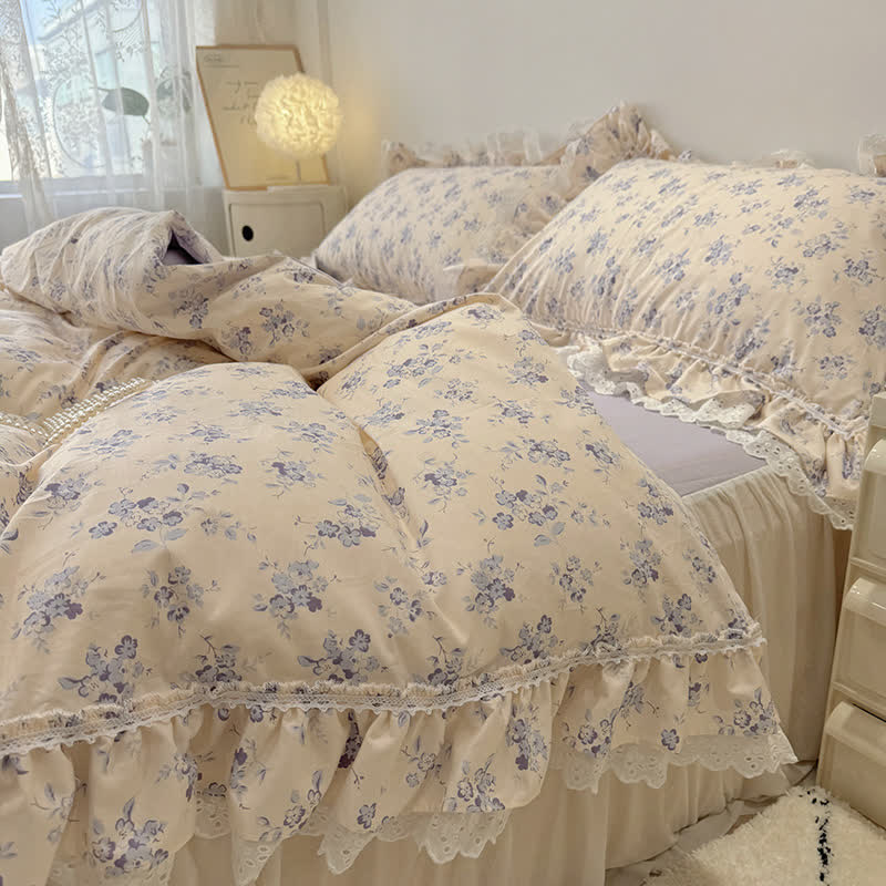 Ownkoti Elegantes Bettwäsche-Set aus Baumwollspitze mit Blattmuster - Lila - 200cm x 230cm - image 1