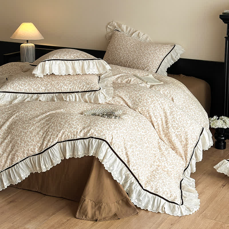 Ownkoti Elegantes Bettwäsche-Set aus Baumwollgaze und Spitze mit Blumenmuster - D - 220cm x 240cm - image 3