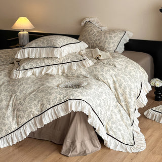Ownkoti Elegantes Bettwäsche-Set aus Baumwollgaze und Spitze mit Blumenmuster - A - 220cm x 240cm - image 0