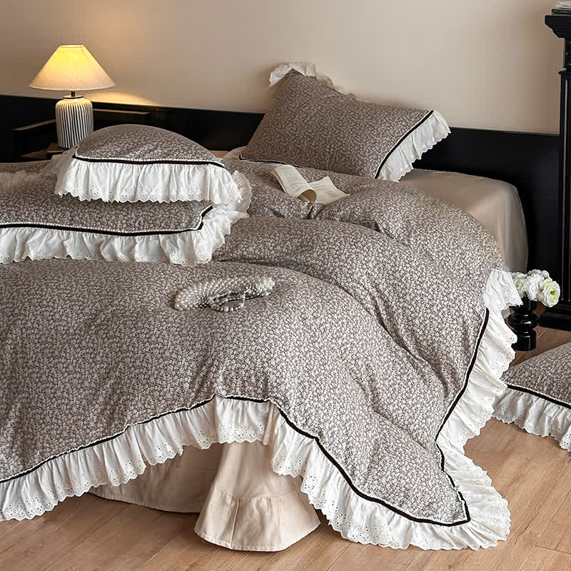 Ownkoti Elegantes Bettwäsche-Set aus Baumwollgaze und Spitze mit Blumenmuster - B - 220cm x 240cm - image 1