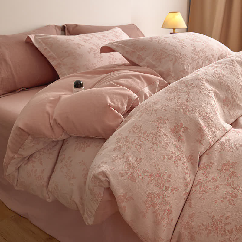 Ownkoti Elegantes Bettwäsche-Set aus Baumwollgaze mit Blumenmuster - Rosa - 220cm x 240cm - image 6