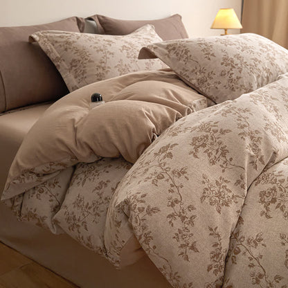 Ownkoti Elegantes Bettwäsche-Set aus Baumwollgaze mit Blumenmuster - Kaffee - 220cm x 240cm - image 4