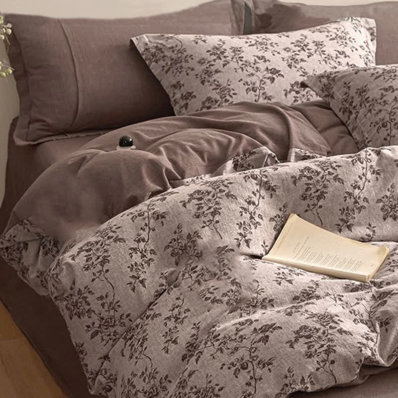 Ownkoti Elegantes Bettwäsche-Set aus Baumwollgaze mit Blumenmuster - image 3