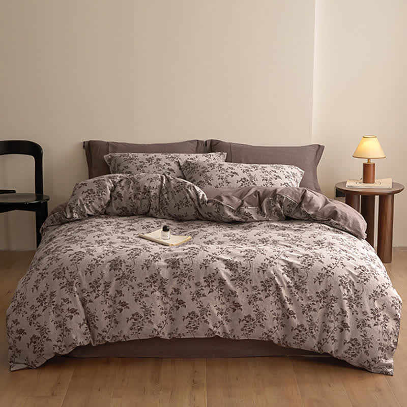 Ownkoti Elegantes Bettwäsche-Set aus Baumwollgaze mit Blumenmuster - image 1