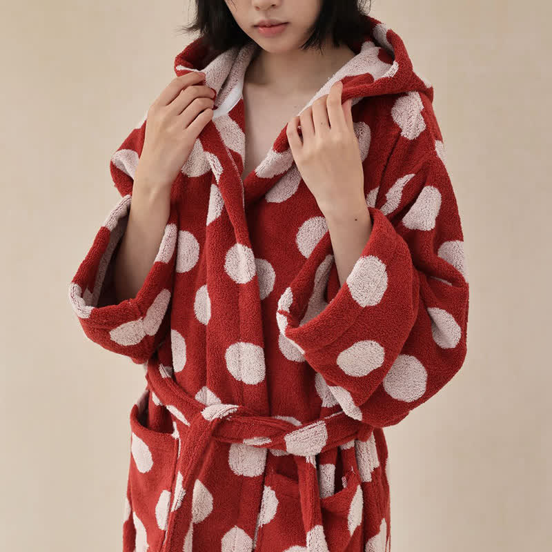 Passender Familienbademantel aus Baumwolle mit Kapuze und Polka-Dots - image 11