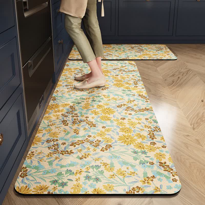 Rustikaler, saugfähiger Küchenteppich „Gänseblümchen“ - Beige - 60cm x 90cm+ 60cm x 200cm - image 1