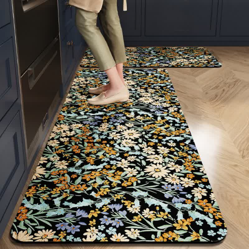 Rustikaler, saugfähiger Küchenteppich „Gänseblümchen“ - Schwarz & Gelb - 60cm x 90cm+ 60cm x 200cm - image 0