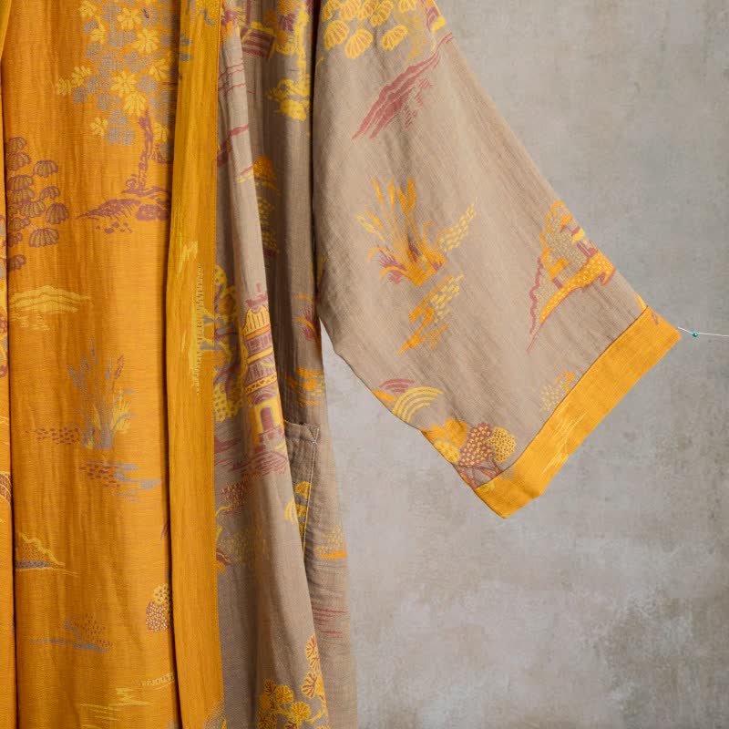 Kimono-Robe aus Baumwollgaze mit Landschaftsjacquardmuster - image 2