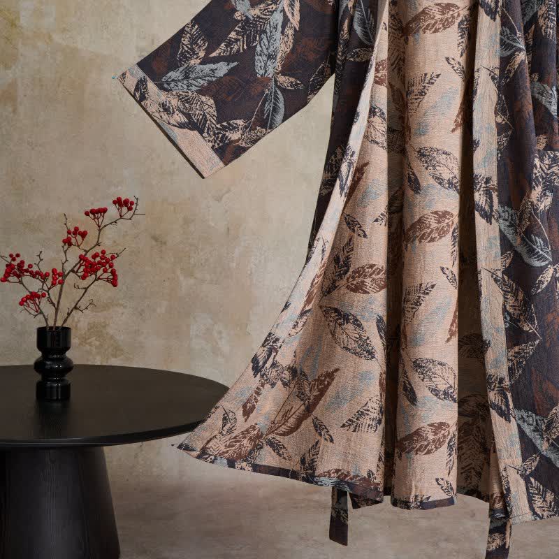 Kimono-Bademantel aus Baumwollgaze mit Blattjacquardmuster - image 2