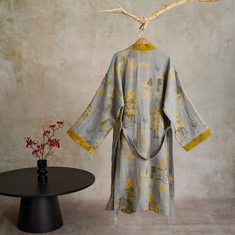 Vintage Kimono-Robe aus Baumwollgaze mit Baummotiv - image 5