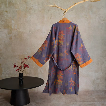 Vintage Kimono-Robe aus Baumwollgaze mit Baummotiv - image 1