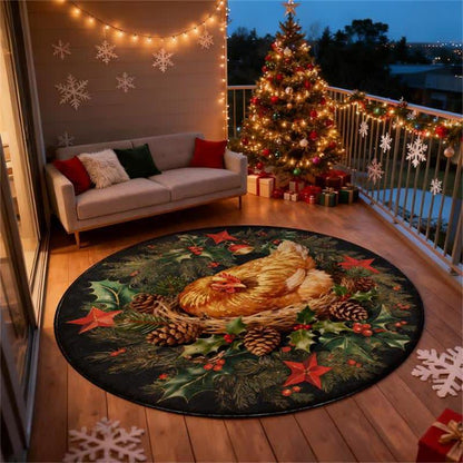 Ownkoti Weihnachts-Hahn-Runder rutschfester Teppich - image 12