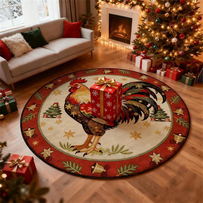Ownkoti Weihnachts-Hahn-Runder rutschfester Teppich - A - 8' - image 0