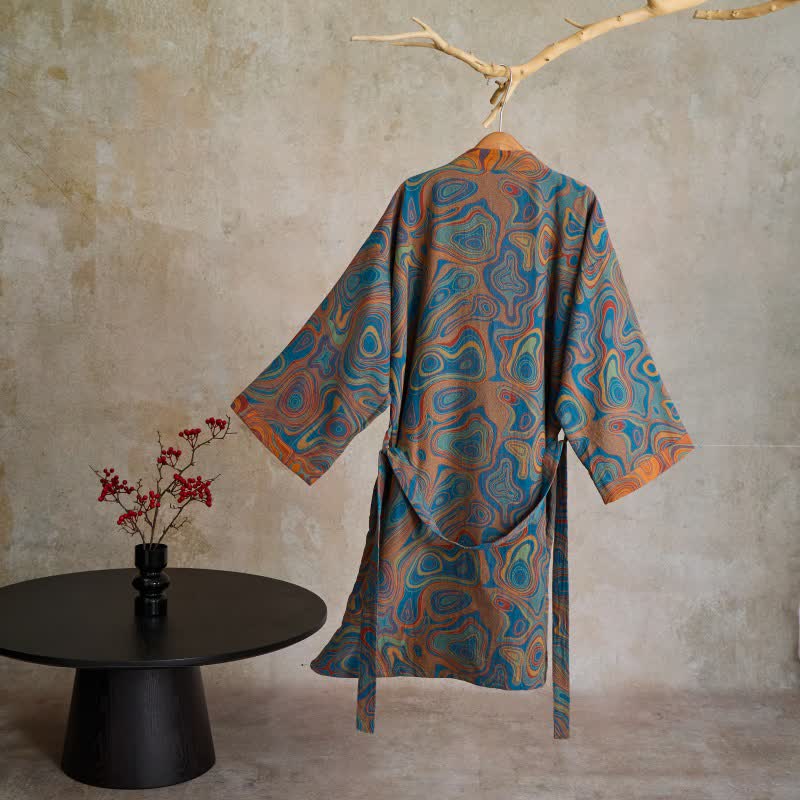 Kimono-Bademantel aus Baumwolle mit künstlerischem abstraktem Muster - image 1