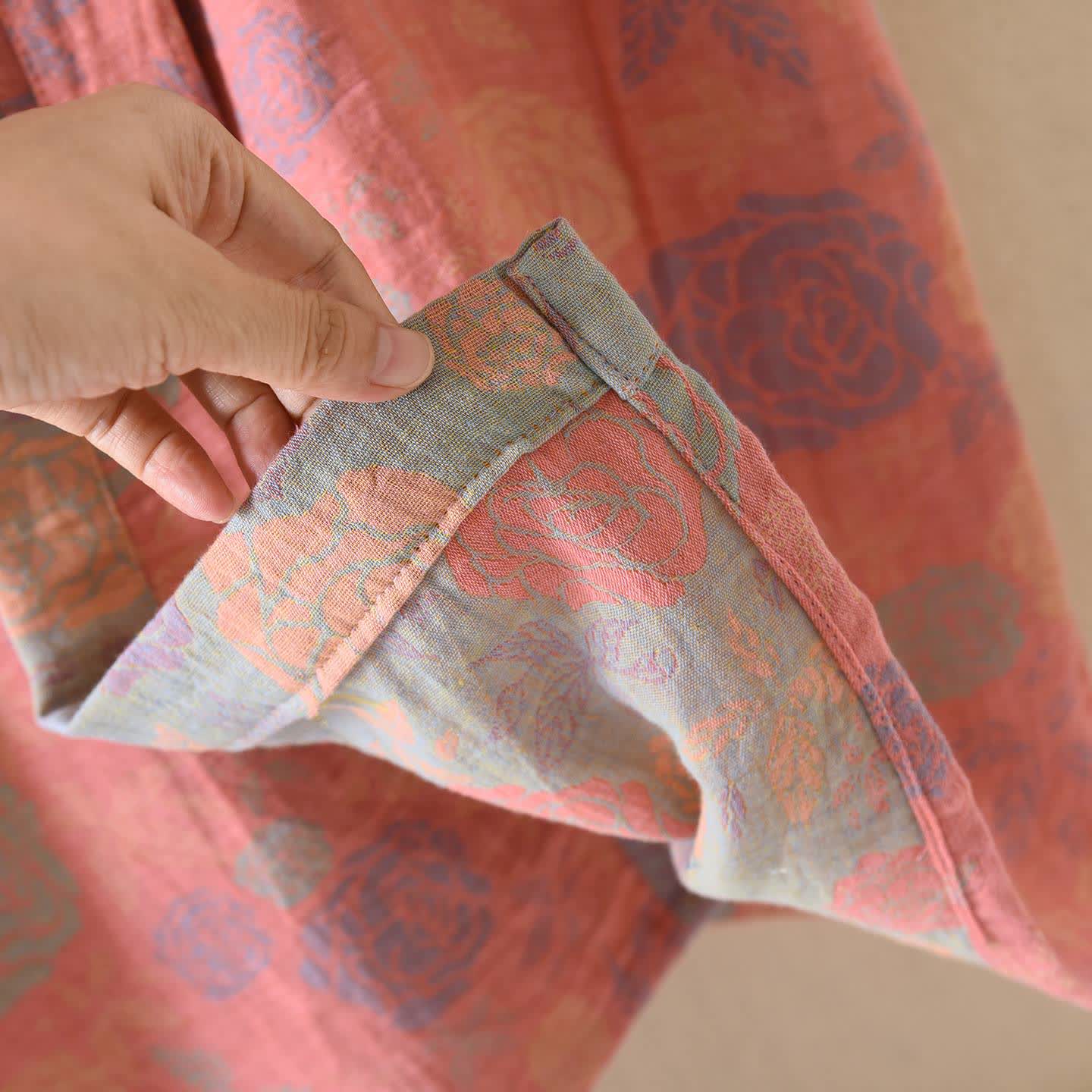 Romantischer Kimono-Bademantel aus Baumwollgaze mit Rosenmuster - image 6