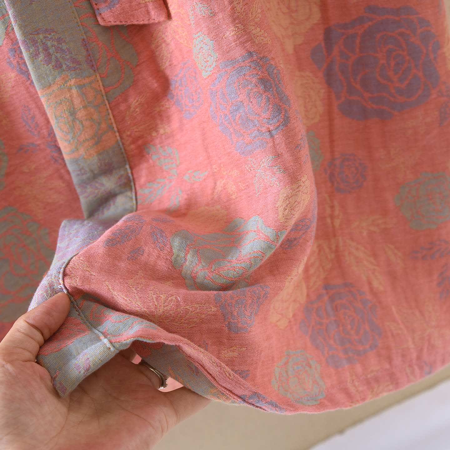Romantischer Kimono-Bademantel aus Baumwollgaze mit Rosenmuster - image 4