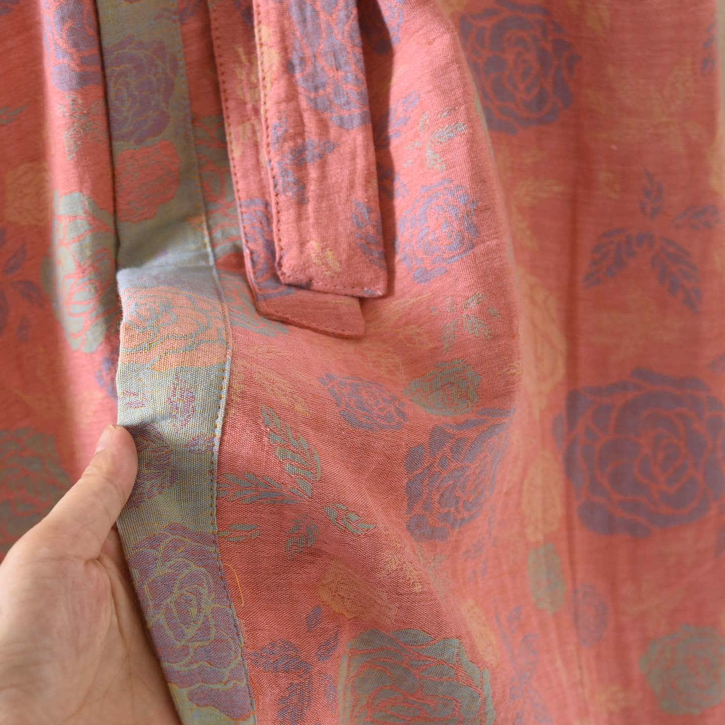 Romantischer Kimono-Bademantel aus Baumwollgaze mit Rosenmuster - image 5