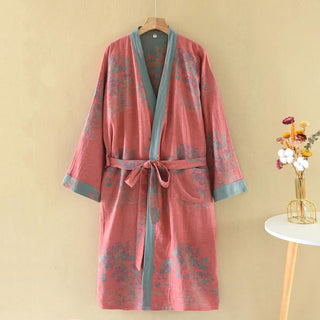 Rustikaler Kimono-Bademantel aus Baumwollgaze von Bushes - Rosa - XL - image 0