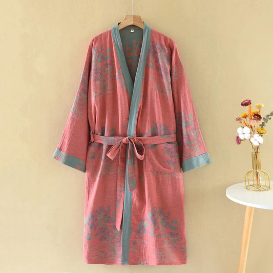 Rustikaler Kimono-Bademantel aus Baumwollgaze von Bushes - Rosa - XL - image 0