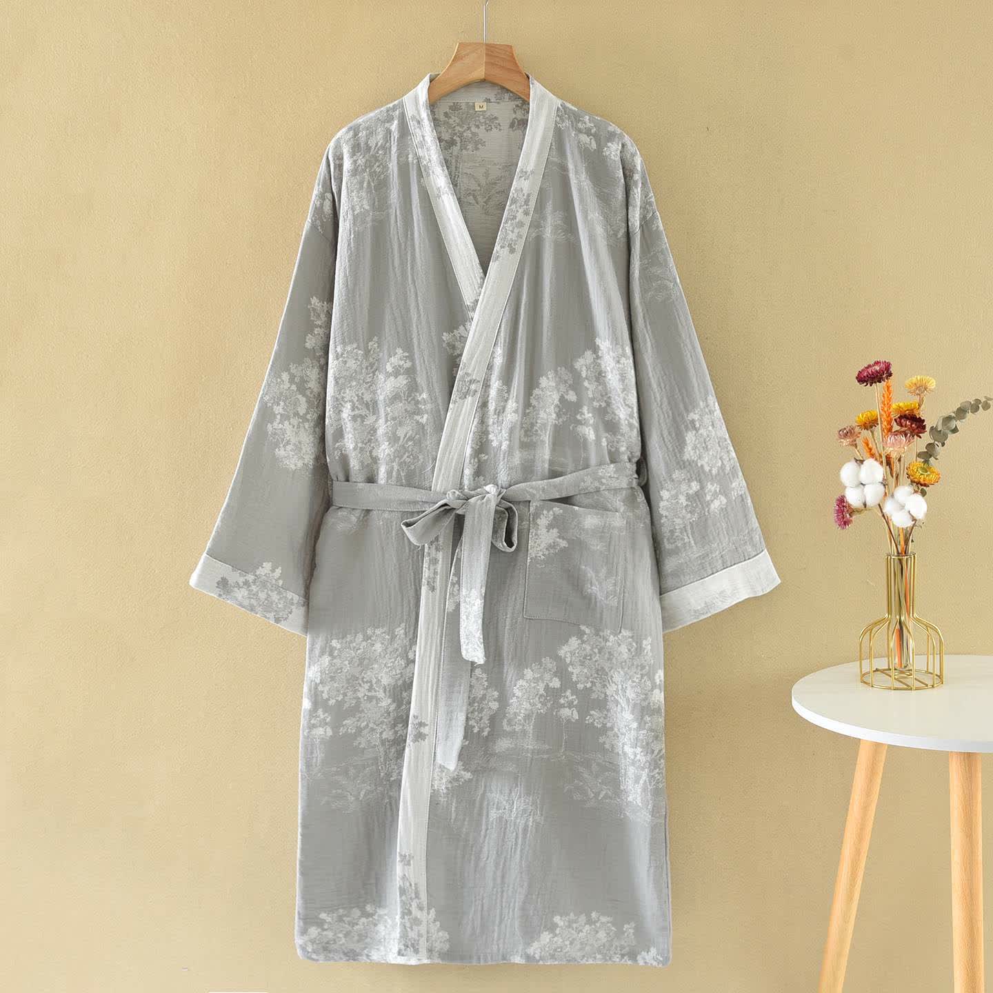 Rustikaler Kimono-Bademantel aus Baumwollgaze von Bushes - Grau - XL - image 1