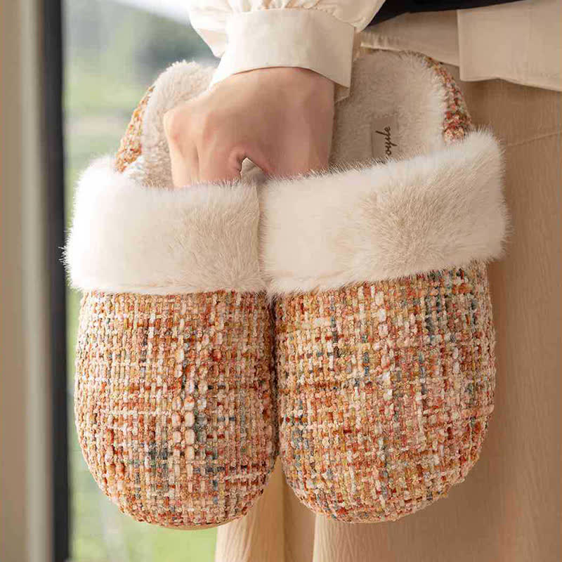 Geschlossene, warme Plüschpantoffeln - Braun - L - image 7