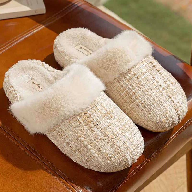 Geschlossene, warme Plüschpantoffeln - Beige - L - image 3