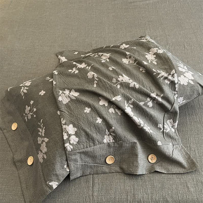 Vintage Bettwäsche-Set mit Leinenknöpfen und Blumenmuster (4-teilig) - image 3