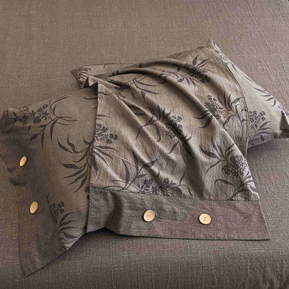 Bettwäsche-Set mit Retro-Blattmuster, Leinenknöpfen (4-teilig) - image 3
