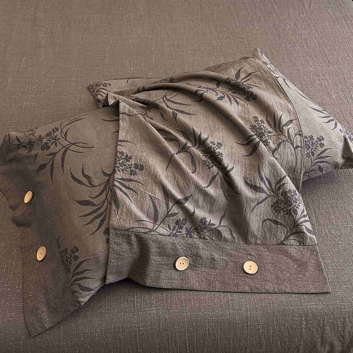 Bettwäsche-Set mit Retro-Blattmuster, Leinenknöpfen (4-teilig) - image 3