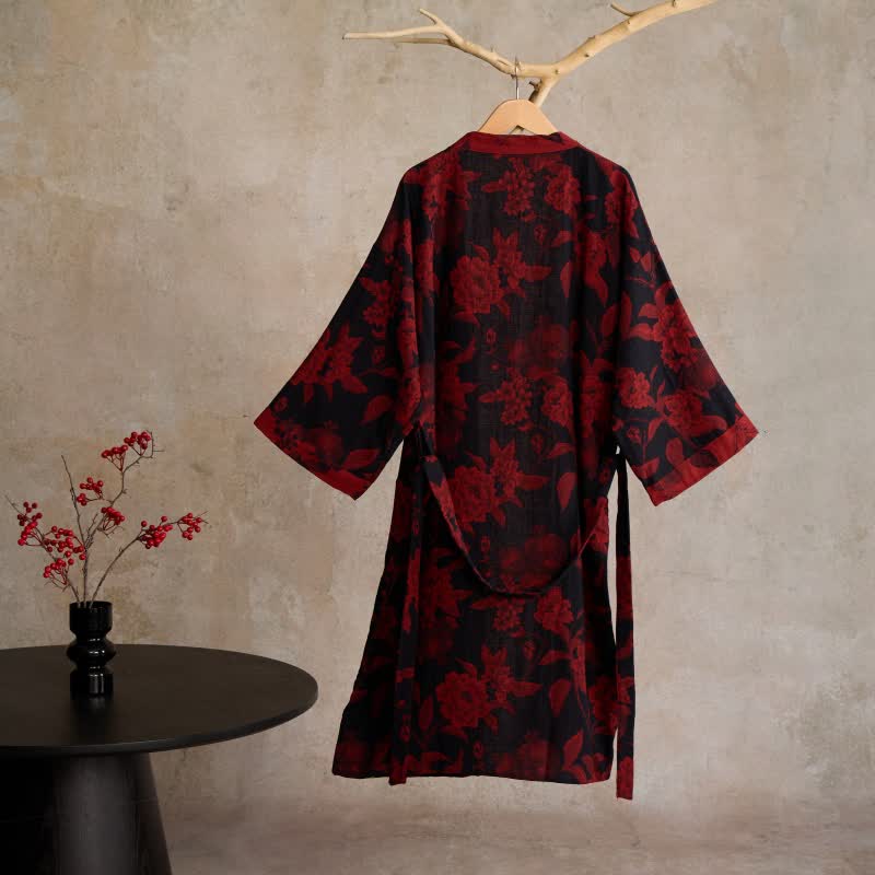 Kimono-Bademantel aus Baumwoll-Jacquard mit Pfingstrosenmuster - image 1