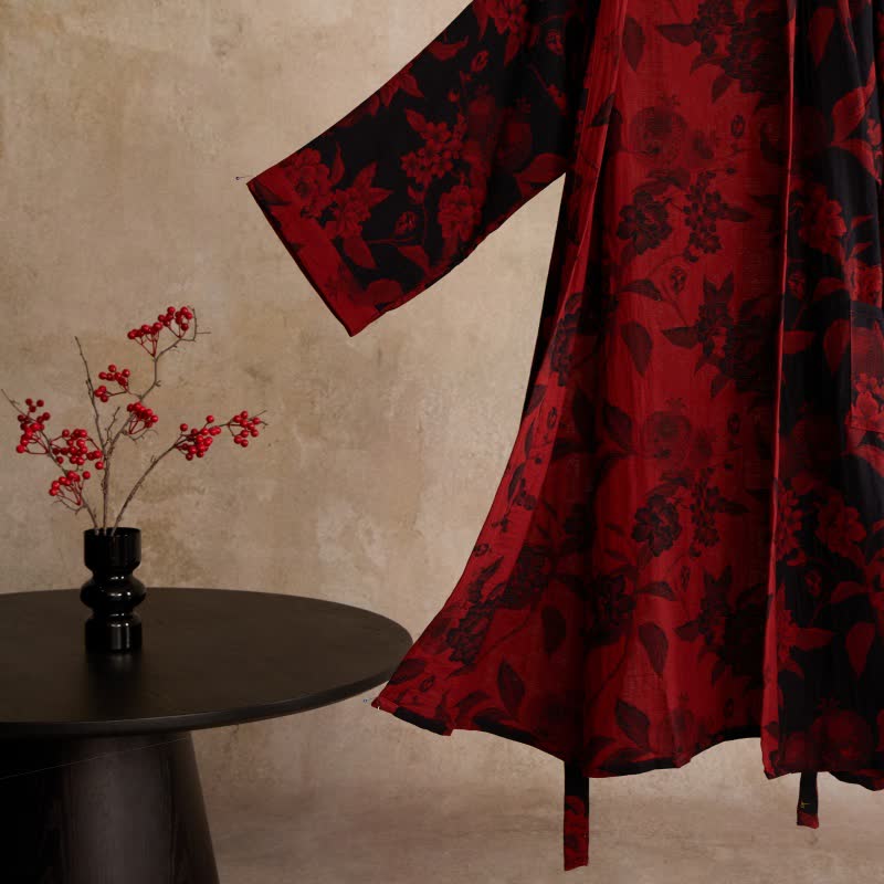 Kimono-Bademantel aus Baumwoll-Jacquard mit Pfingstrosenmuster - image 3