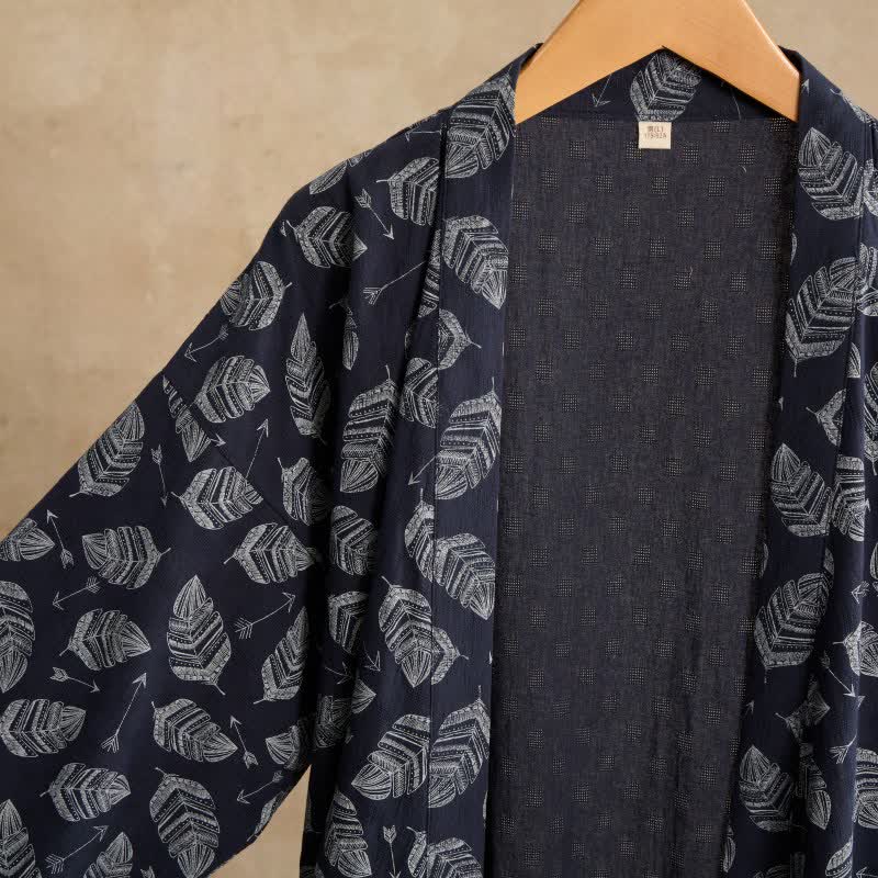 Kimono-Bademantel aus Baumwolle mit Blattpfeil-Motiv - image 2