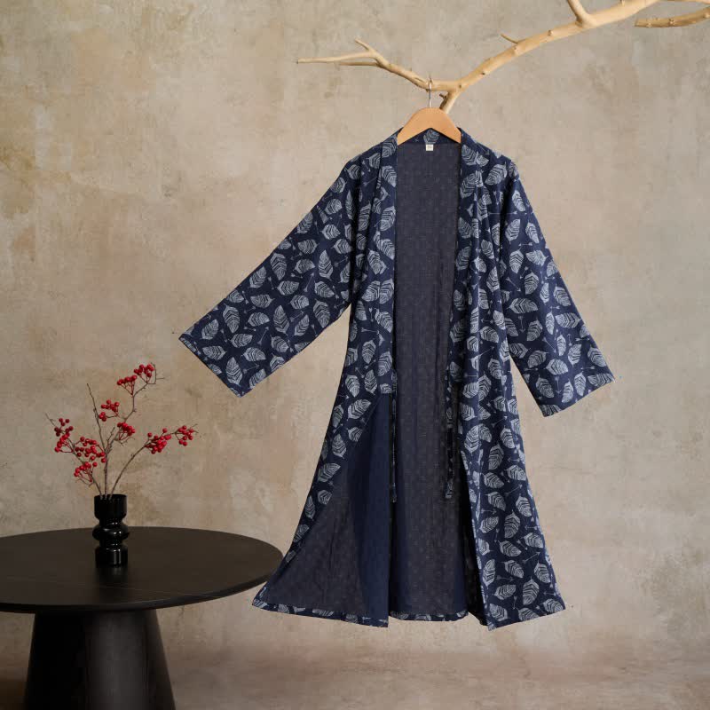 Kimono-Bademantel aus Baumwolle mit Blattpfeil-Motiv - image 0