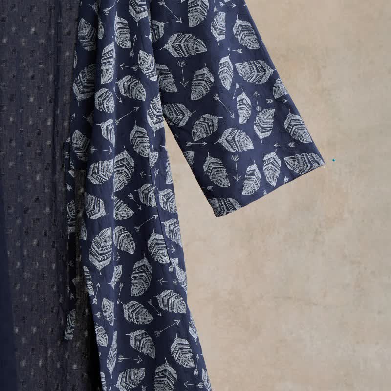 Kimono-Bademantel aus Baumwolle mit Blattpfeil-Motiv - image 4