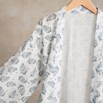 Kimono-Bademantel aus Baumwolle mit Blattpfeil-Motiv - image 9