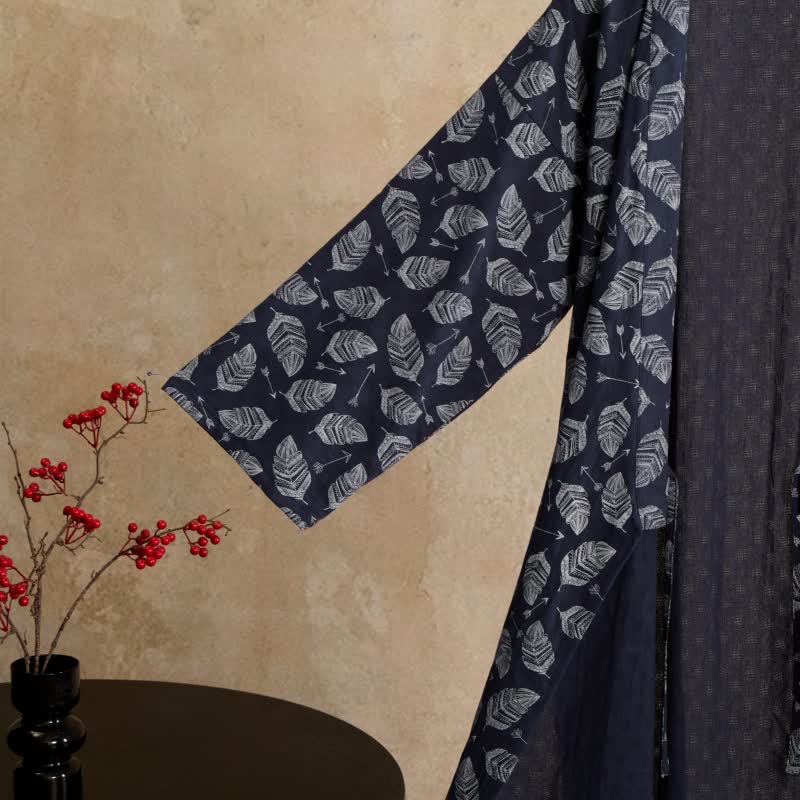Kimono-Bademantel aus Baumwolle mit Blattpfeil-Motiv - image 5