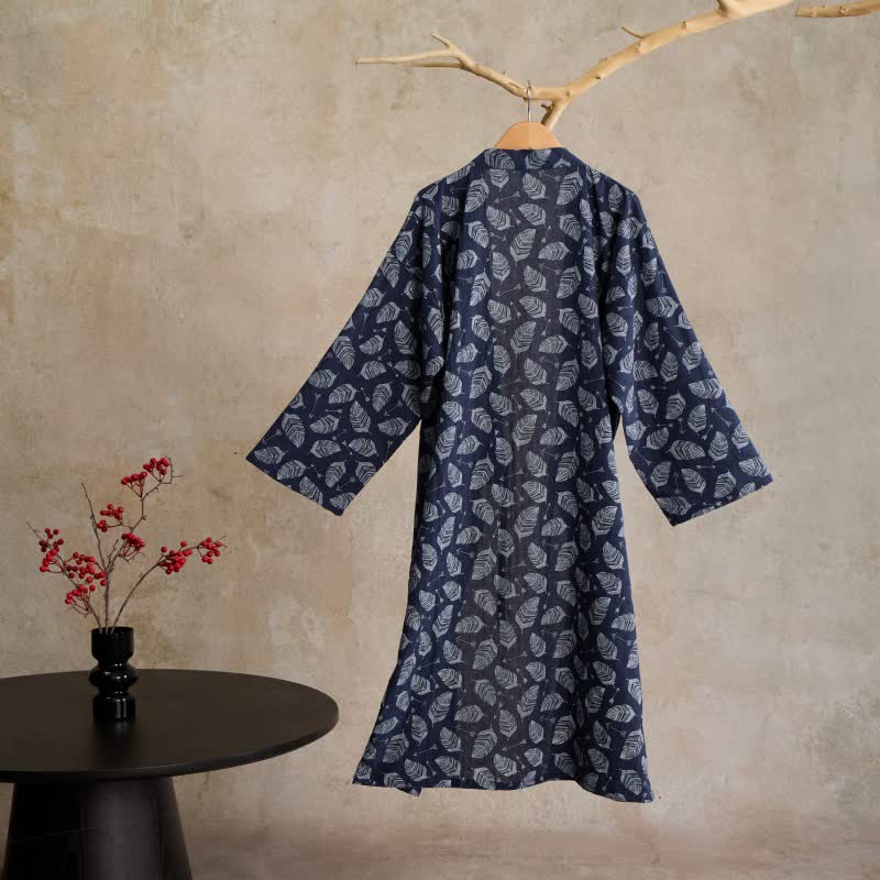 Kimono-Bademantel aus Baumwolle mit Blattpfeil-Motiv - image 1