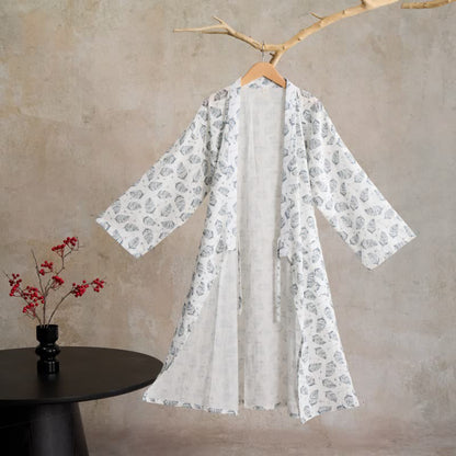 Kimono-Bademantel aus Baumwolle mit Blattpfeil-Motiv - image 7