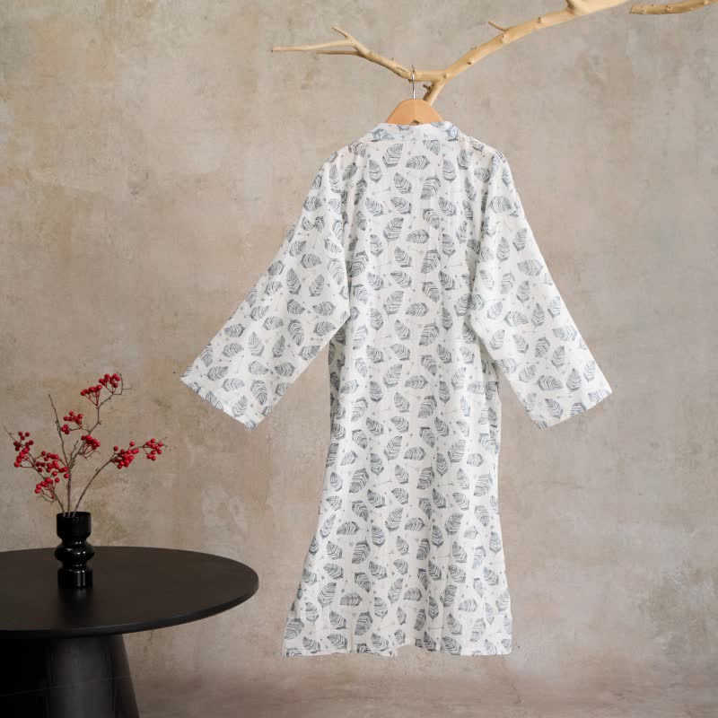 Kimono-Bademantel aus Baumwolle mit Blattpfeil-Motiv - image 8