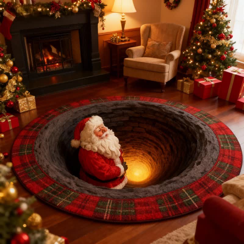 Weihnachtsmann-Karo-Teppich mit 3D-Effekt - 140cm x 140cm - image 0