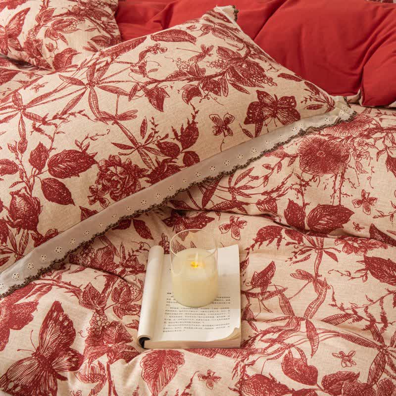 Bettwäsche-Set aus roter botanischer Spitze und gebürsteter Baumwolle - image 3