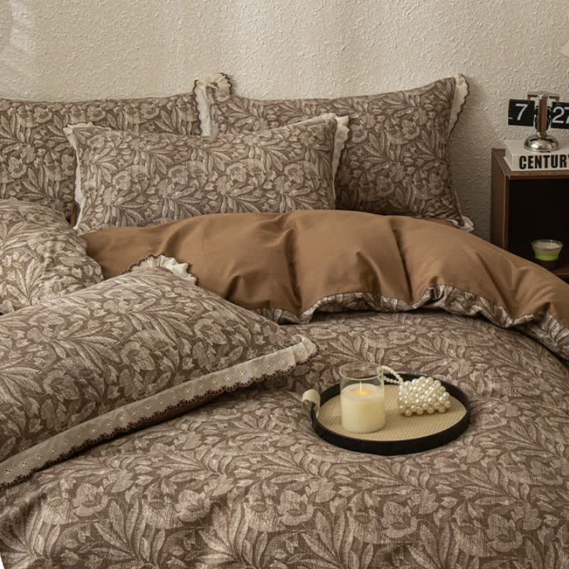 Bettwäsche-Set aus gebürsteter Baumwolle mit Vintage-Blattspitze - image 3